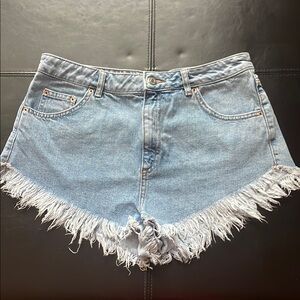 Topshop Blue Jean Shorts Distressed High-Waisted